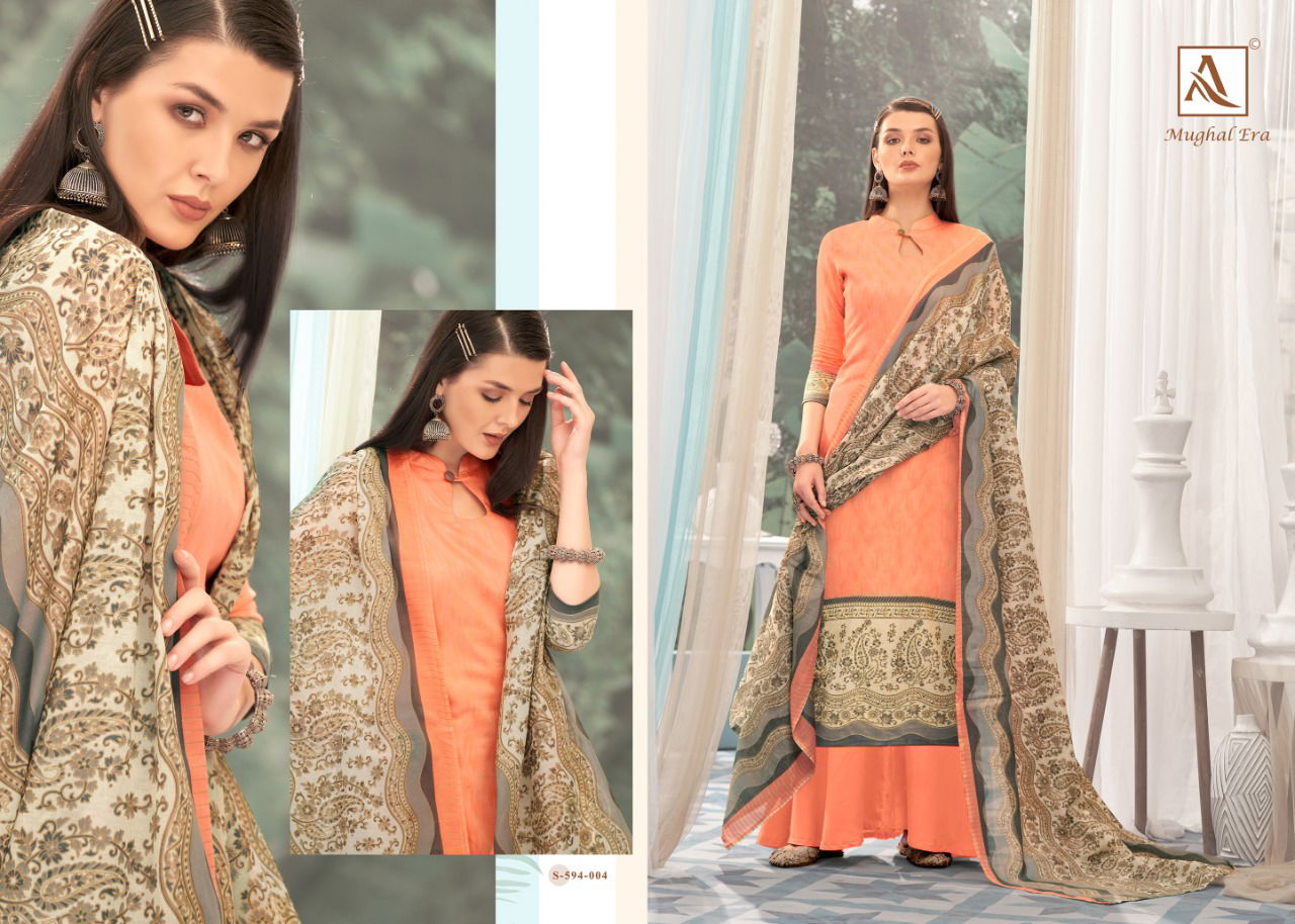 Alok Mughal Era 4 Latest fancy Designer Casual Wear Pure Jam Gold Print Designer Dress Material
