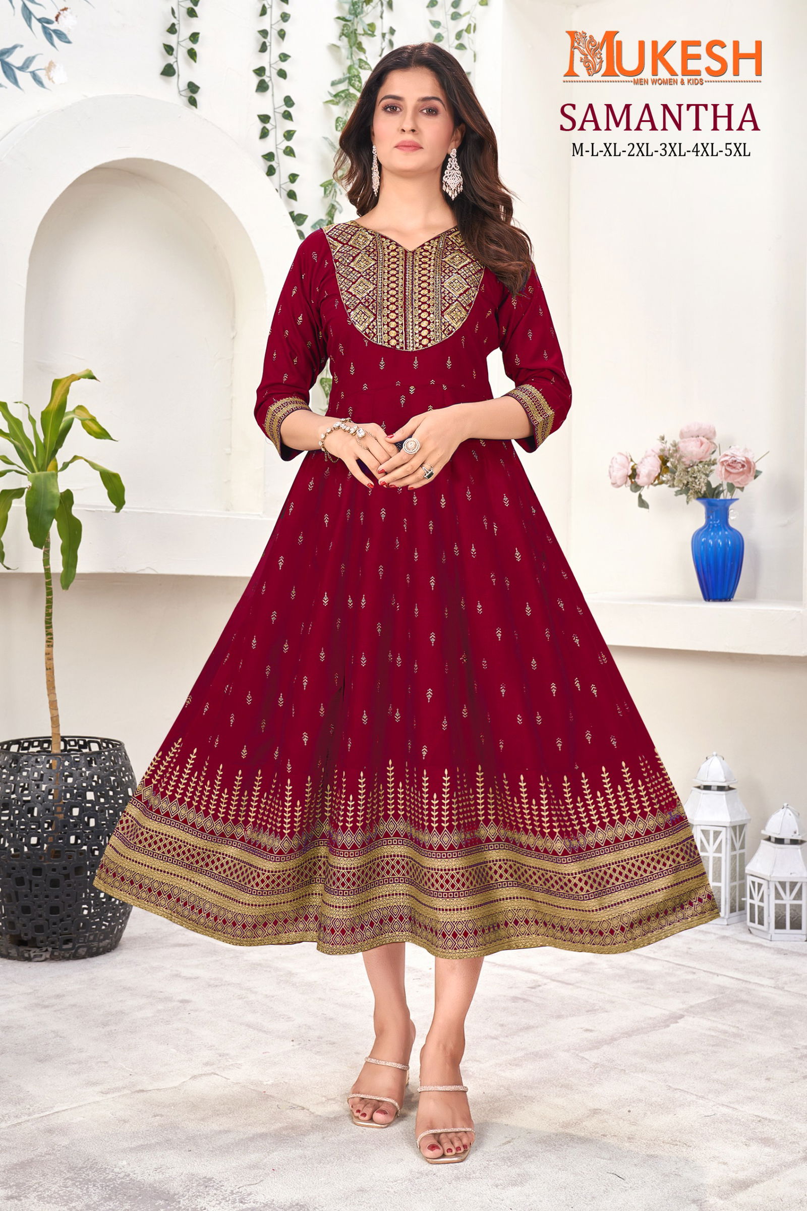 Samantha By Mukesh Rayon Embroidery Long Plus Size Kurtis Wholesalers In Delhi
