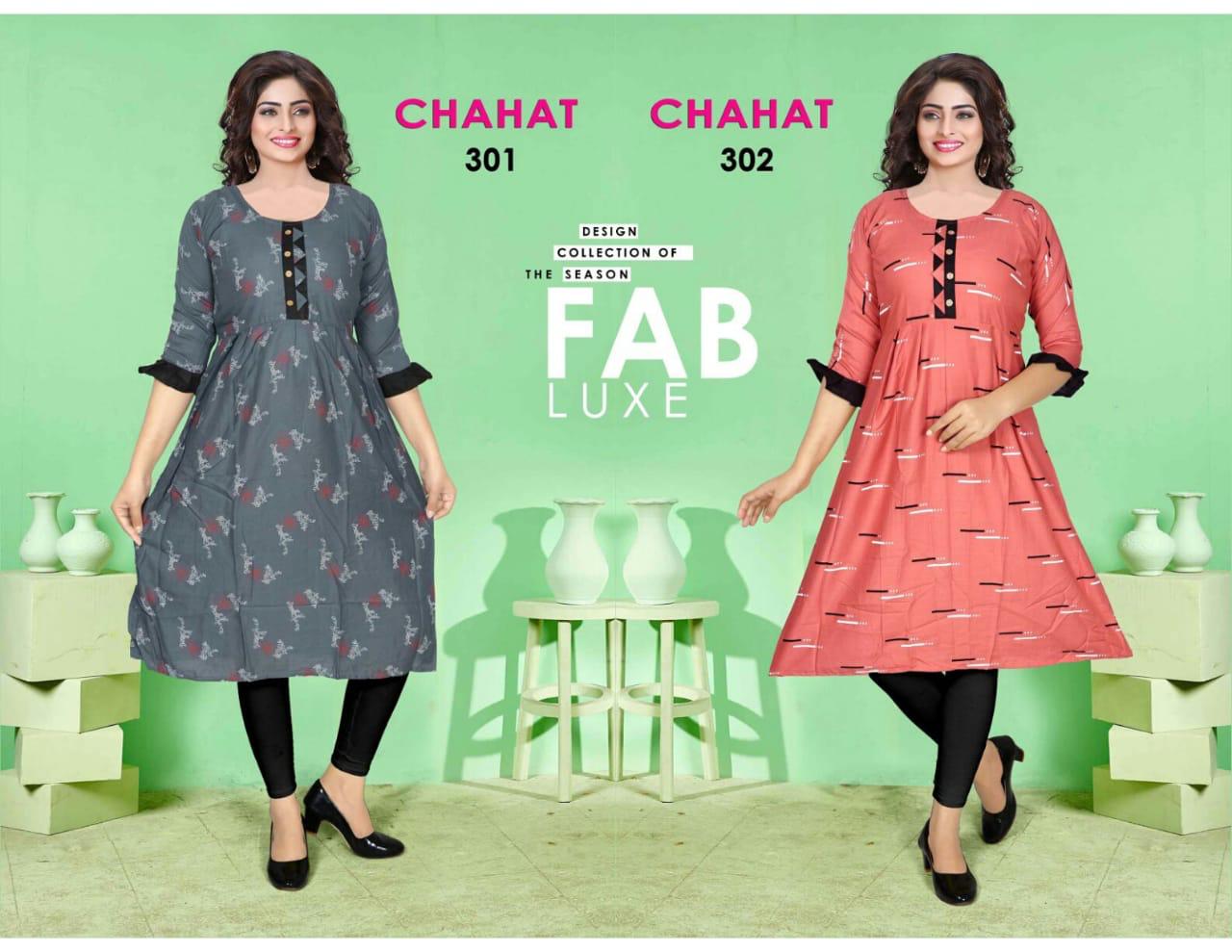 Chahat 3 Latest Fancy Casual Wear Anarkali Style Rayon Printed Flair Style Kurti Collection