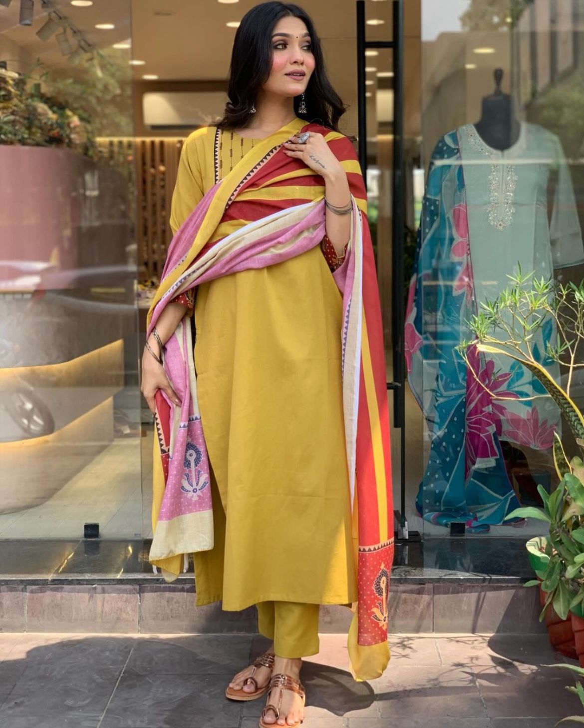 Fvd Yellow Rani Rayon Printed Kurti With Bottom Dupatta Exporters in India