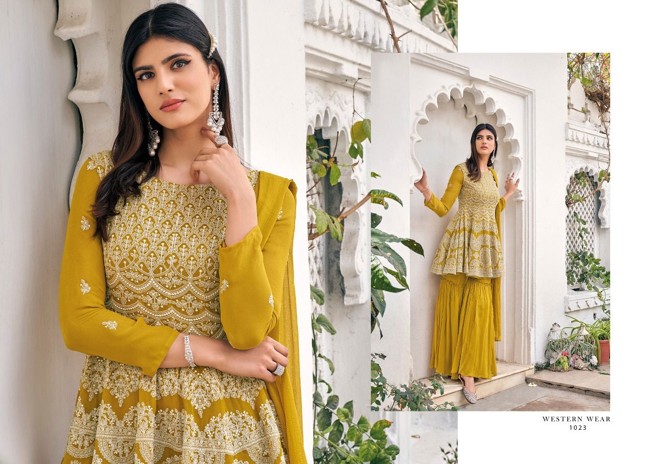 zaveri western wear 1023 festive wear viscose georgette embroidery salwar kameez collection