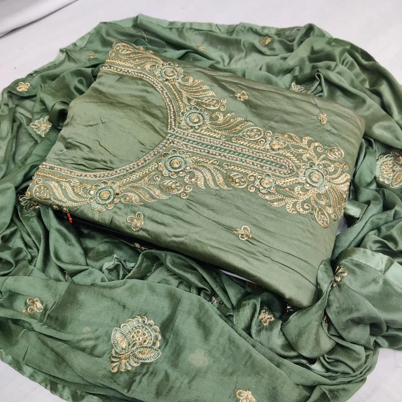 Latest Designer Festive Wear Beautiful Embroidery Worked Neck Design Jam Cotton Dress Material Collection 