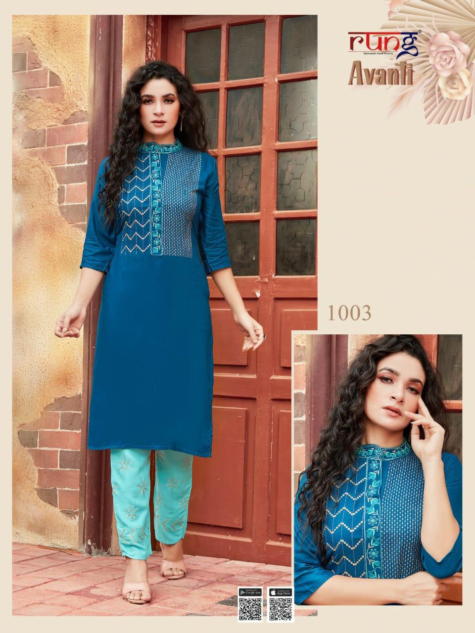 Rung Avanti Heavy Rayon Designer Ethnic Wear Latest Kurtis With Bottom Collection
