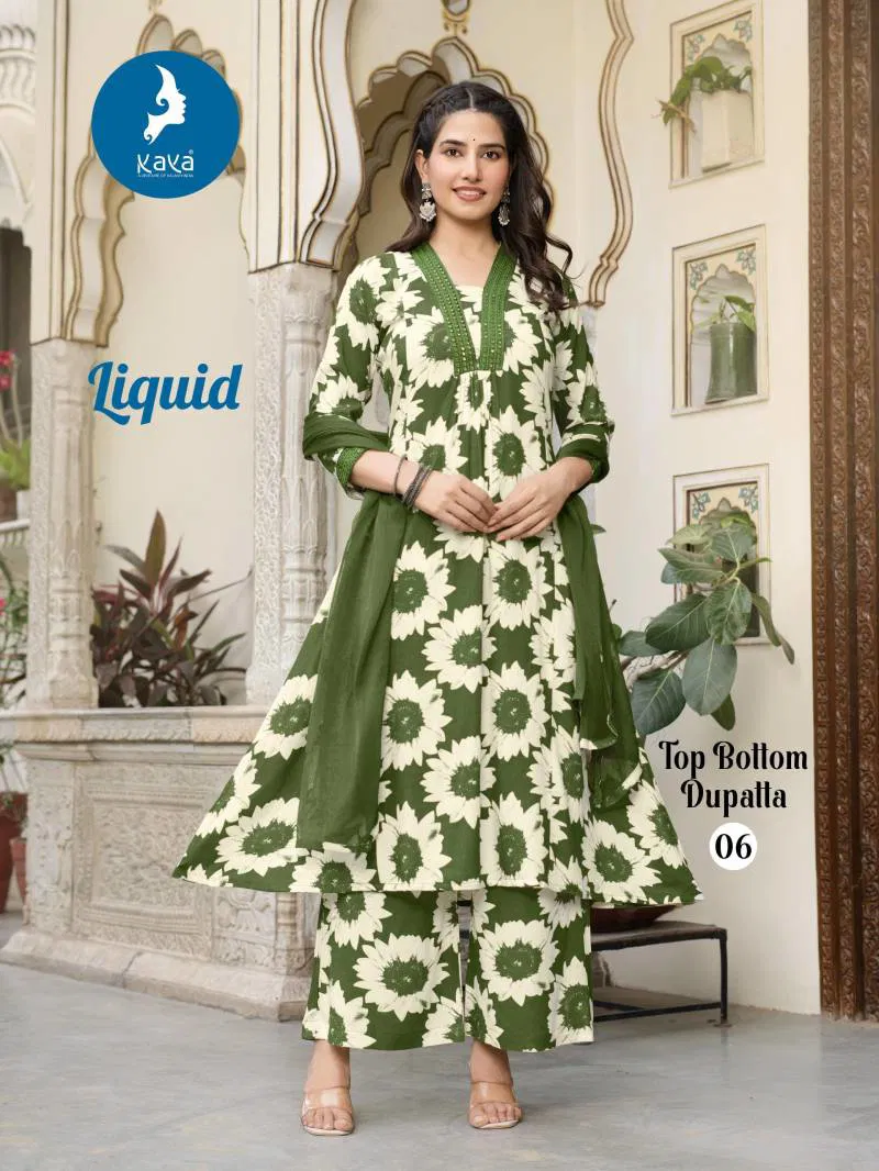 Liquid By Kaya Rayon Printed Kurti Pant With Dupatta Wholesalers Distributors In India