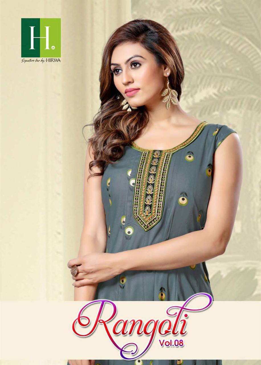 Hirwa Rangoli 8 Latest fancy designer Casual wear Anarkali Embroidery Kurtis Collection
