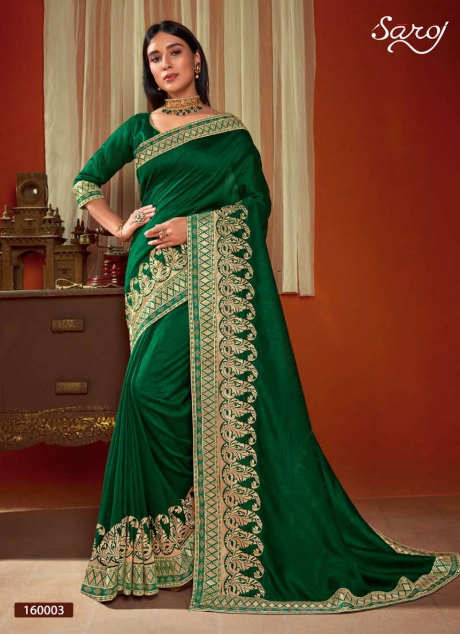 SAROJ ROOPVATI Latest Designer Heavy Wedding Wear Fancy Vichitra Silk With Heavy Jari Border Sarees Collection