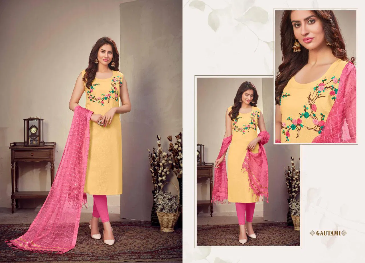 Saheli Dhara Heavy Linen Fancy Designer Ethnic Wear Heavy linen Kurtis With Dupatta Collection