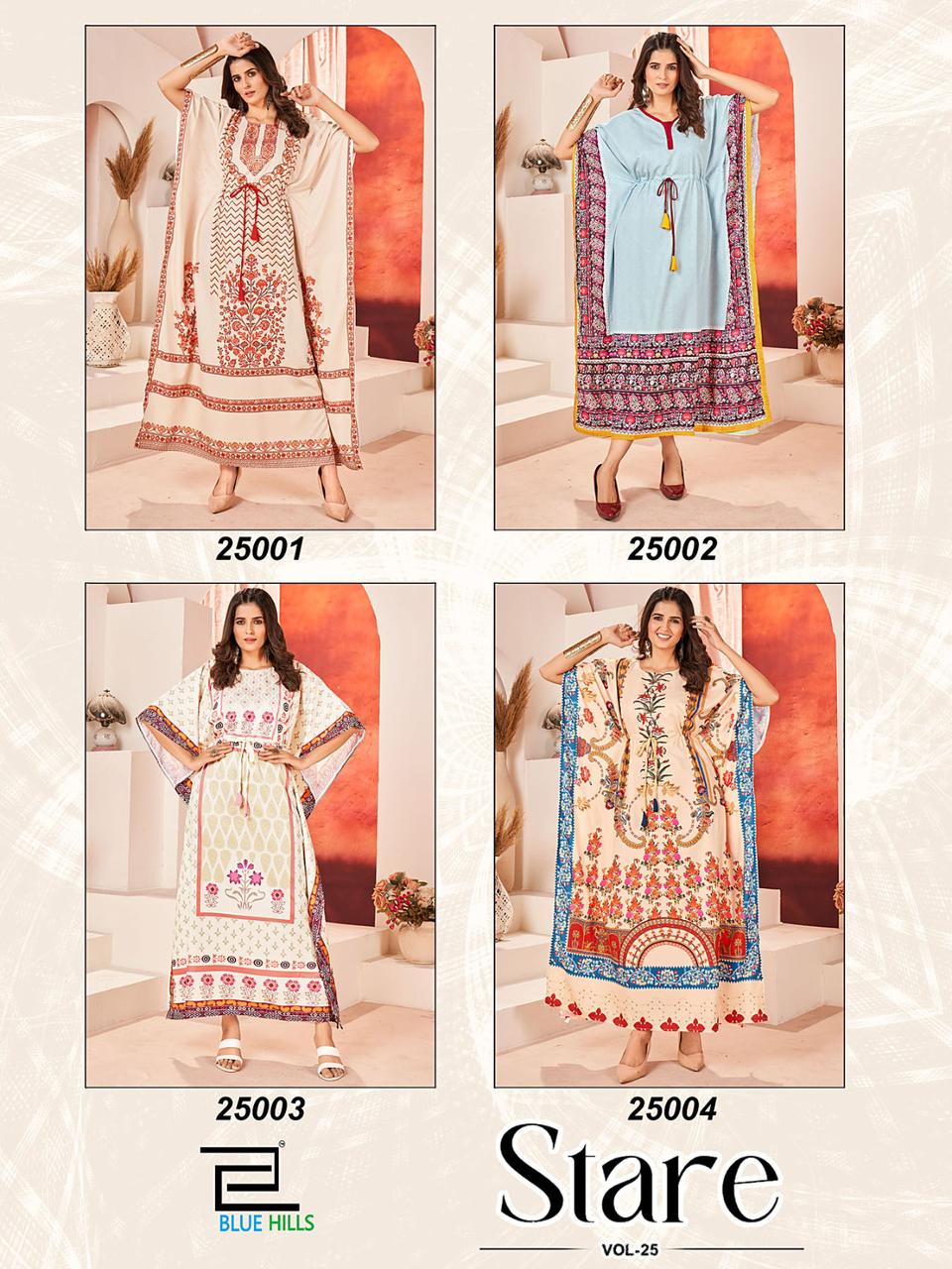 Blue Hills Stare Vol 25 Printed Kaftan Kurti Collection
