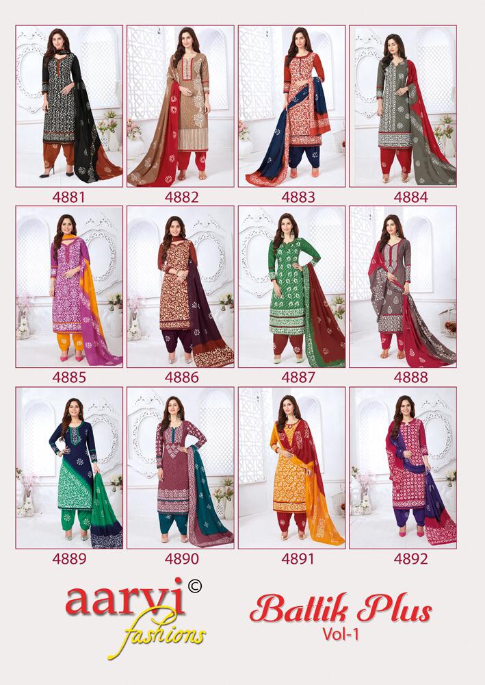 Aarvi Batik Plus Vol 1 Latest Regular Wear Printed Cotton Dress Material With Mal Mal Dupatta 