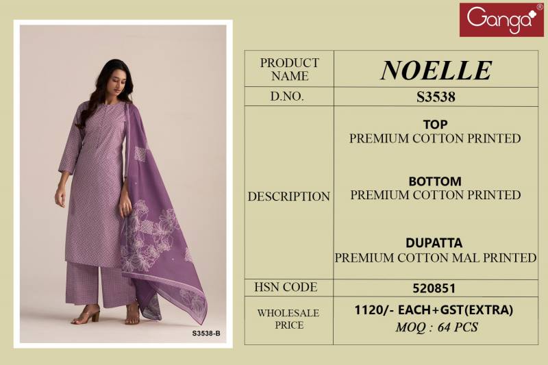 Noelle By Ganga Cotton Printed Designer Surat Salwar Suit Wholesale Market

