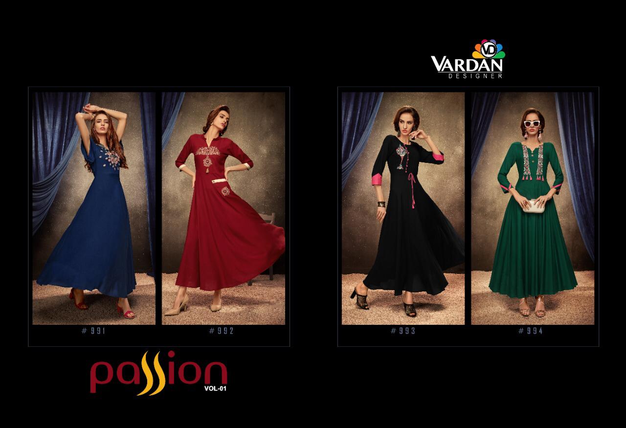 Passion Vol-1 Heavy Designer Party Wear Riyon Long Kurti With Designer Neck Design 