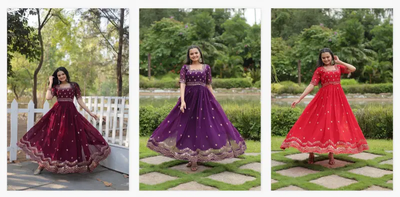 Sn 2059 61 Beautiful Designer Faux Blooming Gown Wholesale Online