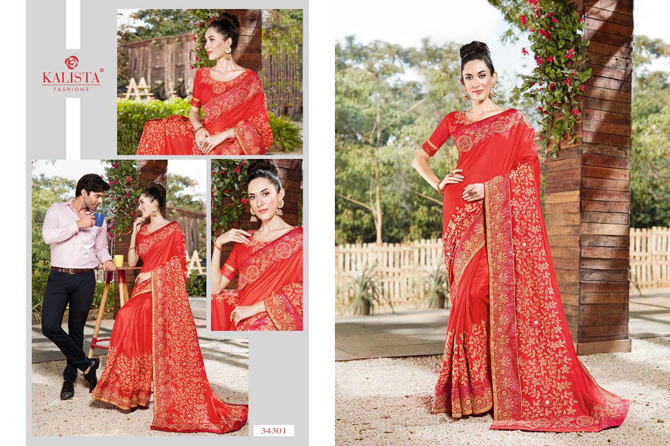Kalista Sana Gold Latest Fancy Designer Casual Wear Embroidery Worked Sarees Collection

