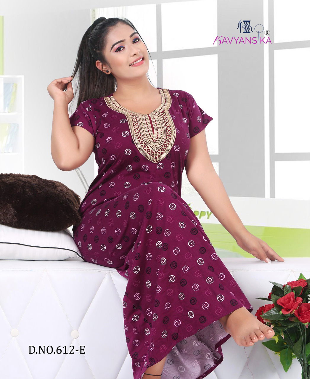 KAVYANSIKA VOL-612 Latest Collection Of Printed Premium Hosiery Nighty With Embroidery Collection