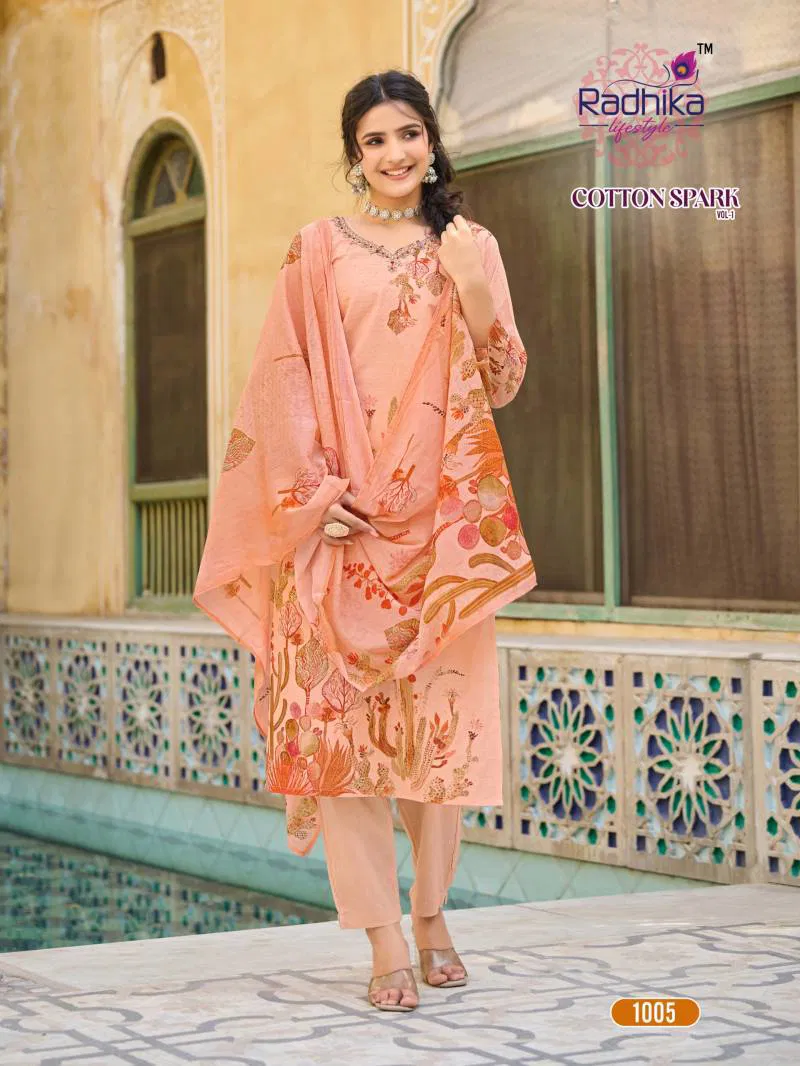 Cotton Spark Vol 1 By Radhika Cotton Printed Kurti Bottom With Dupatta Wholesale Clothing Distributors In India