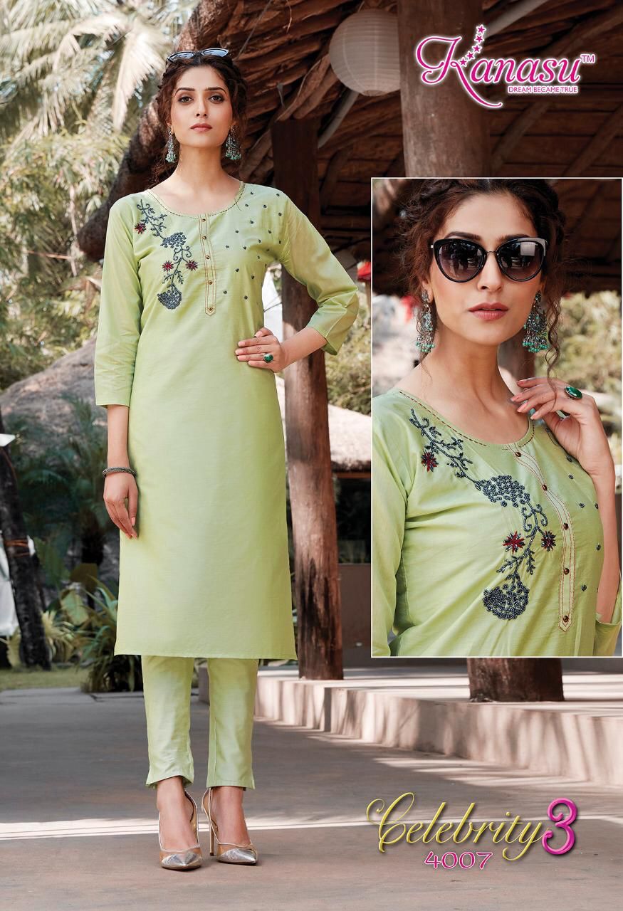 Kanasu Celebrity 3 Ethnic Wear Silk Designer Fancy Kurtis With Bottom Collection

