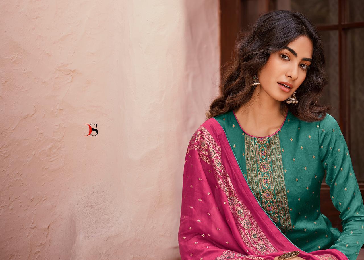 Deepsy Elite Latest Fancy Designer Silk Hand Block Foil print With Embroidery Work Designer Dress Material Collection
