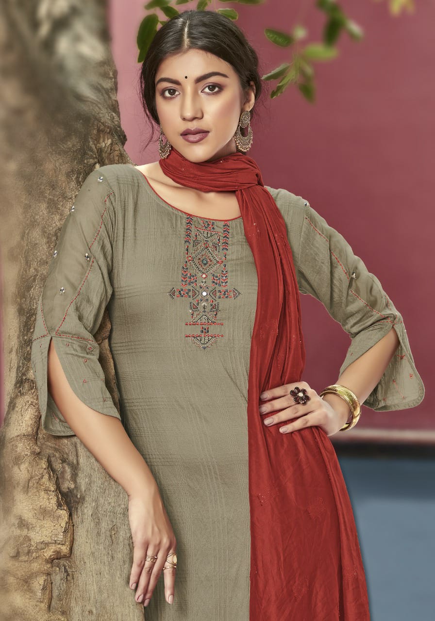 Koodee Renu 1 Festive Wear Designer Latest Fancy Viscose Stripe Pattern With Khatli Work Readymade Collection

