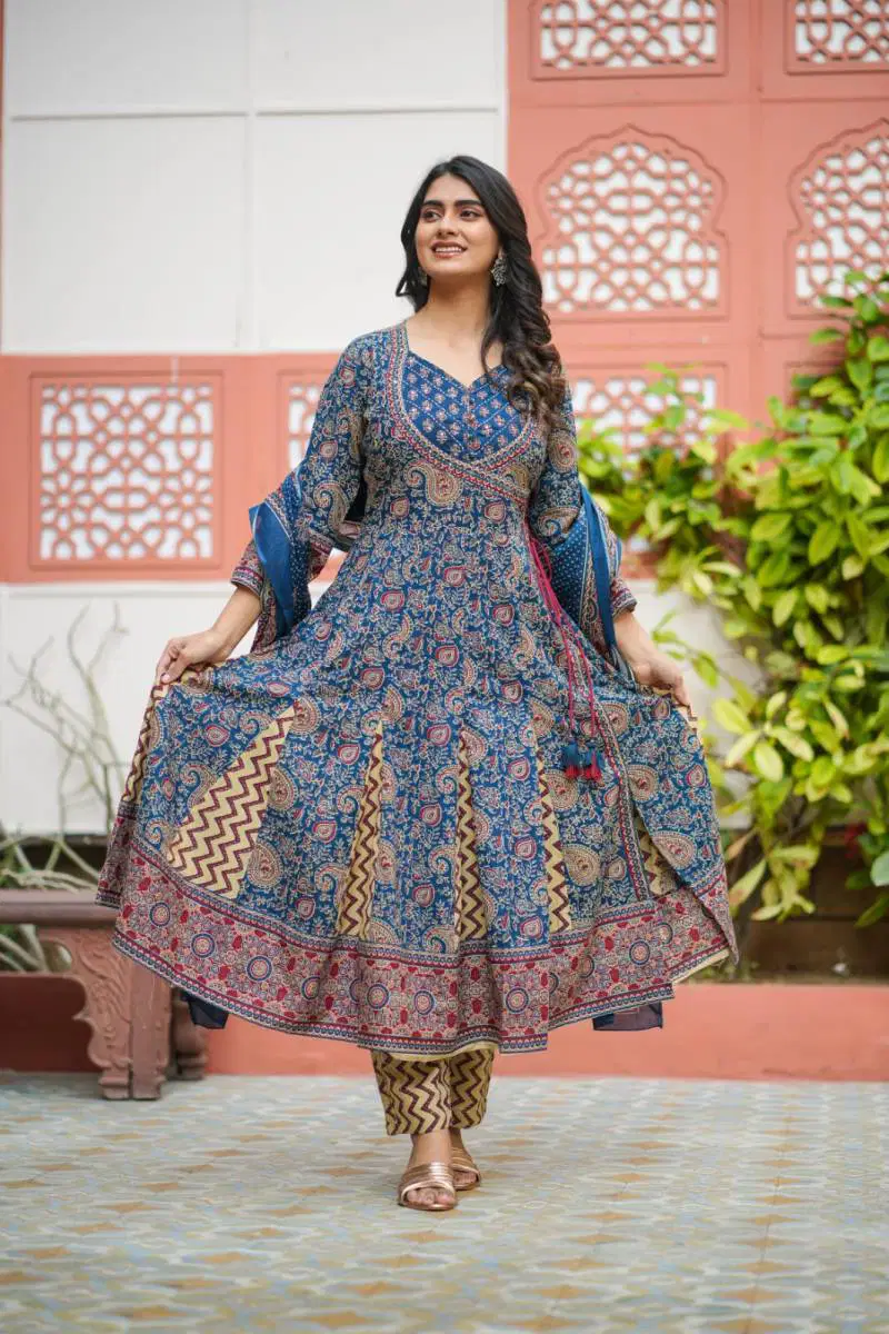 Naisha K 33 Cotton Printed Long Anarkali Kurti Set Exporters In India