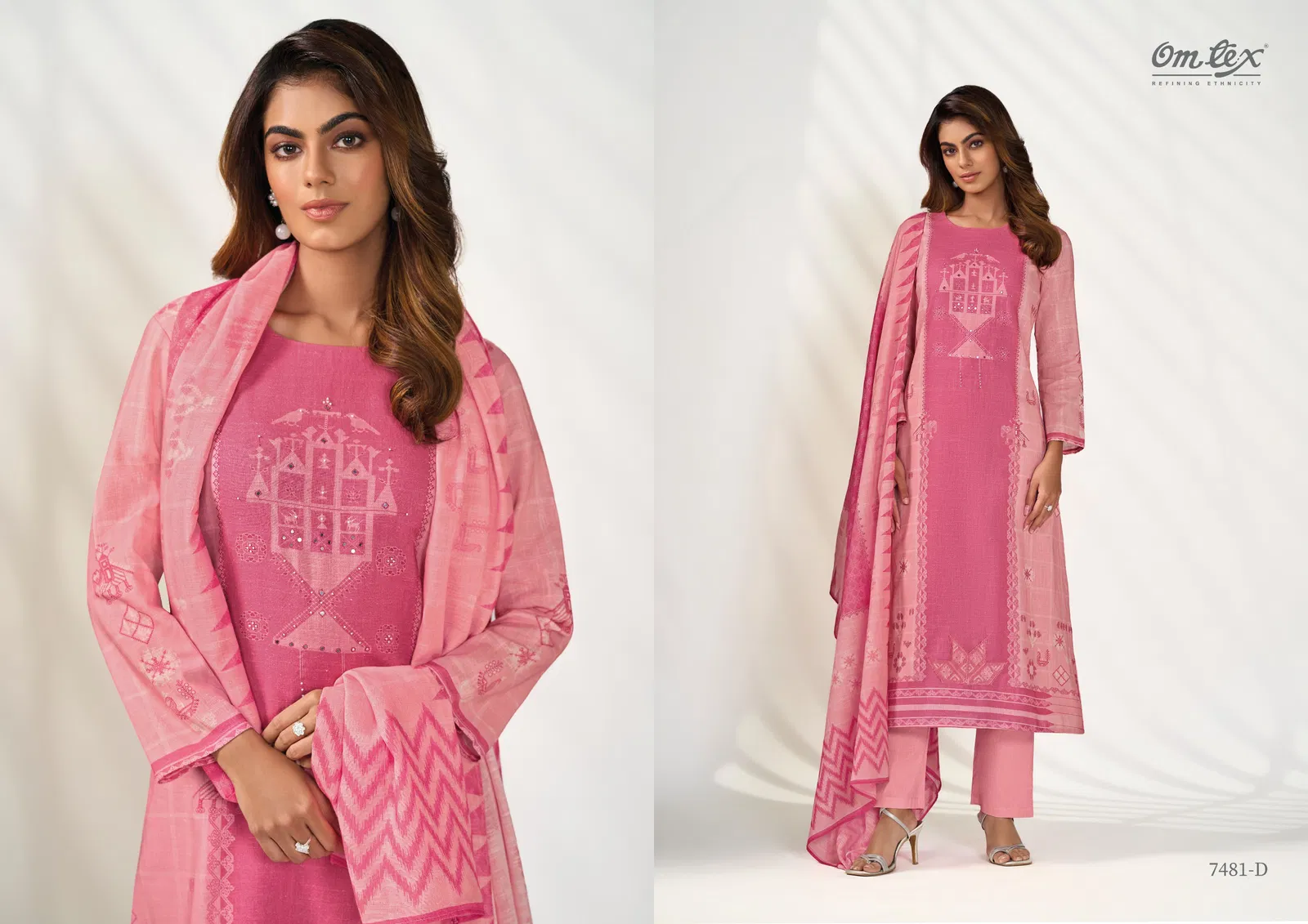 Poshak By Omtex Linen Printed Embroidery Dress Material Exporters In India