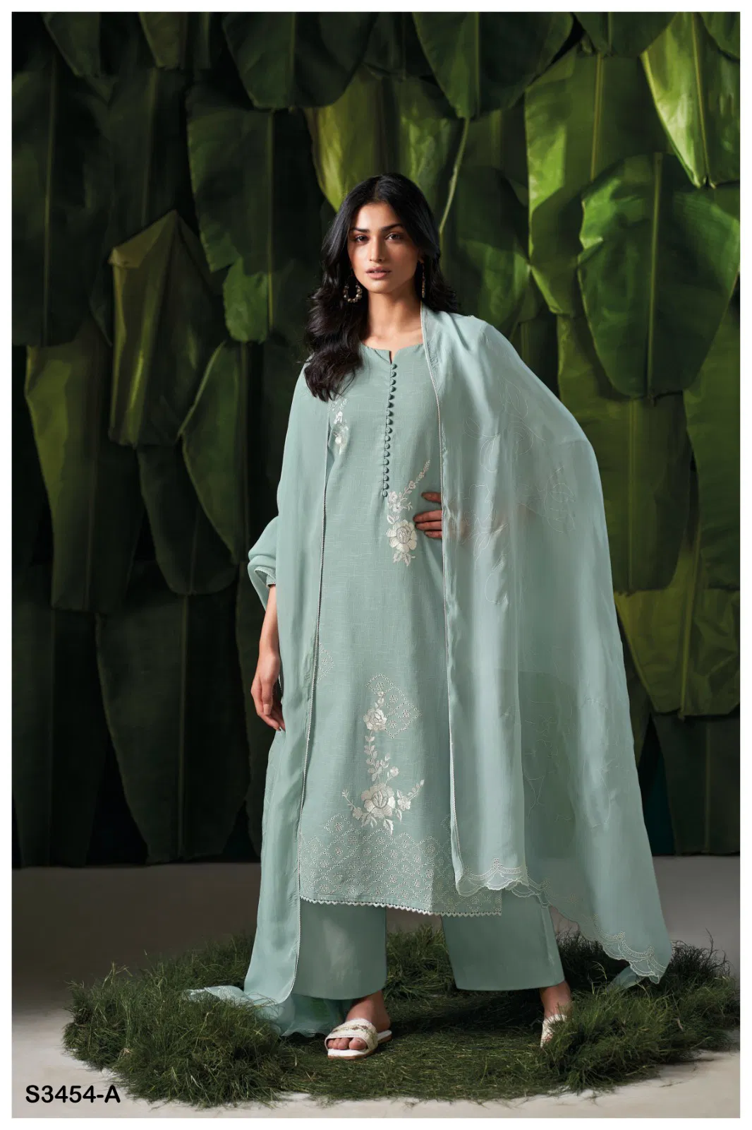 Ebony 3454 By Ganga Cotton Linen Embroidery Salwar Suit Orders In India