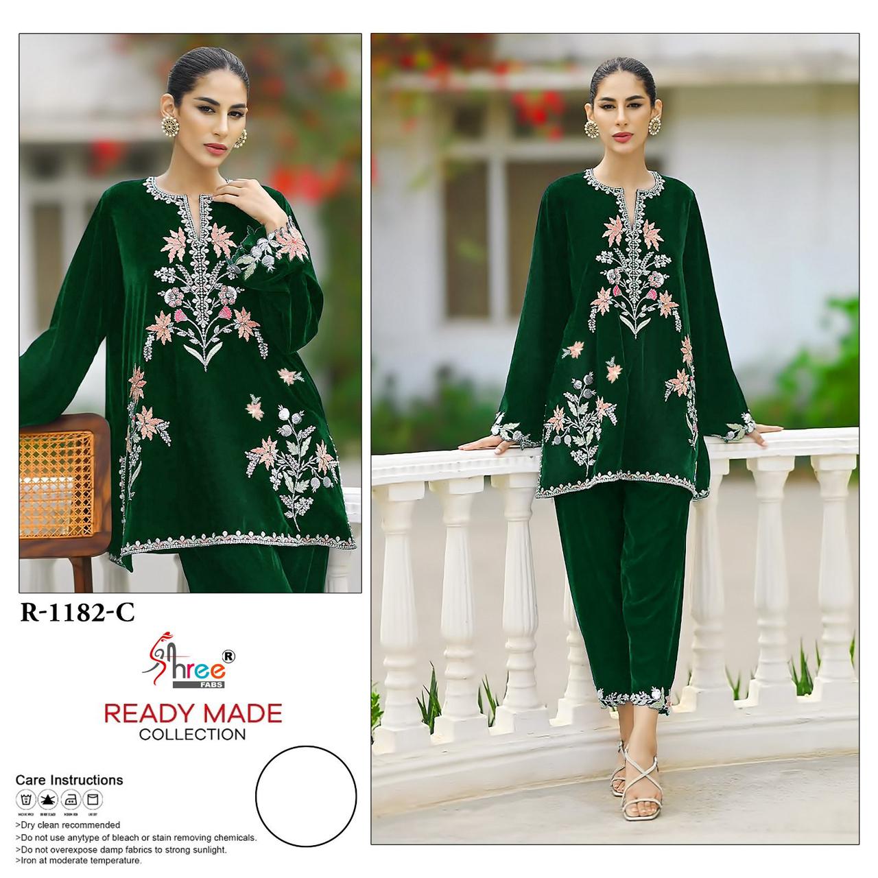 V 1182 Velvet Designer Pakistani Kurti With Bottom Catalog
