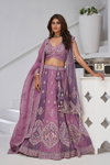 Purple Colour Georgette Tissue Zari Work Lehenga With Blouse And Dupatta Exporters In India Kf 2170
