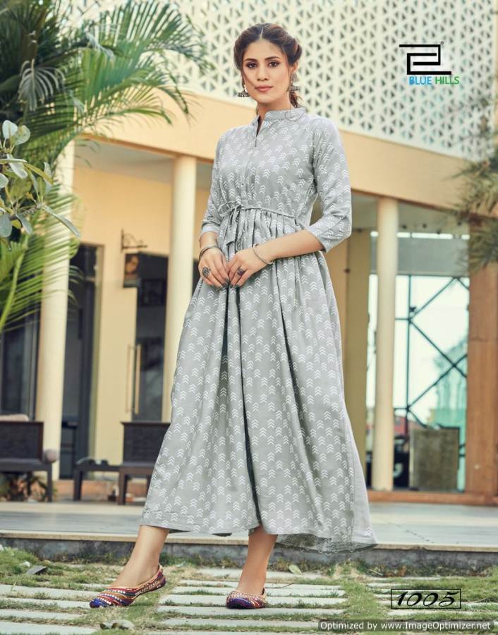 Blue Hills Belt 1 Designer Party Wear Rayon Long Anarkali Kurti Collection