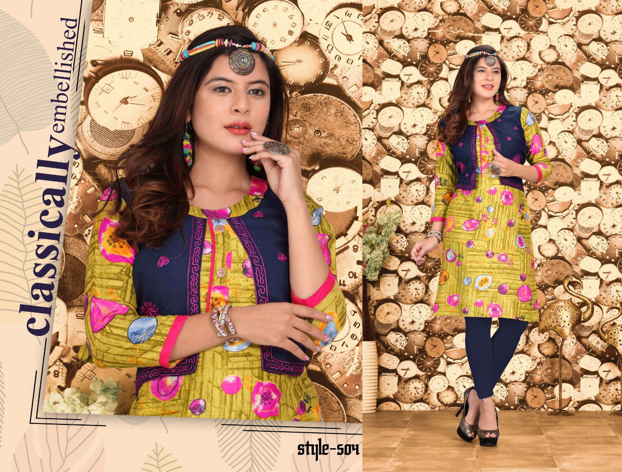 Feelings Fancy Designer Ethnic Wear Rayon Kurtis With Jacket Collection
