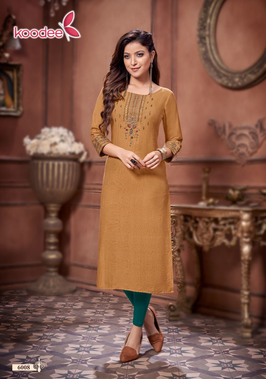 Koodee Veer 4 Fancy Party Wear Viscose Embroidery Khatli Work Designer Kurti Collection