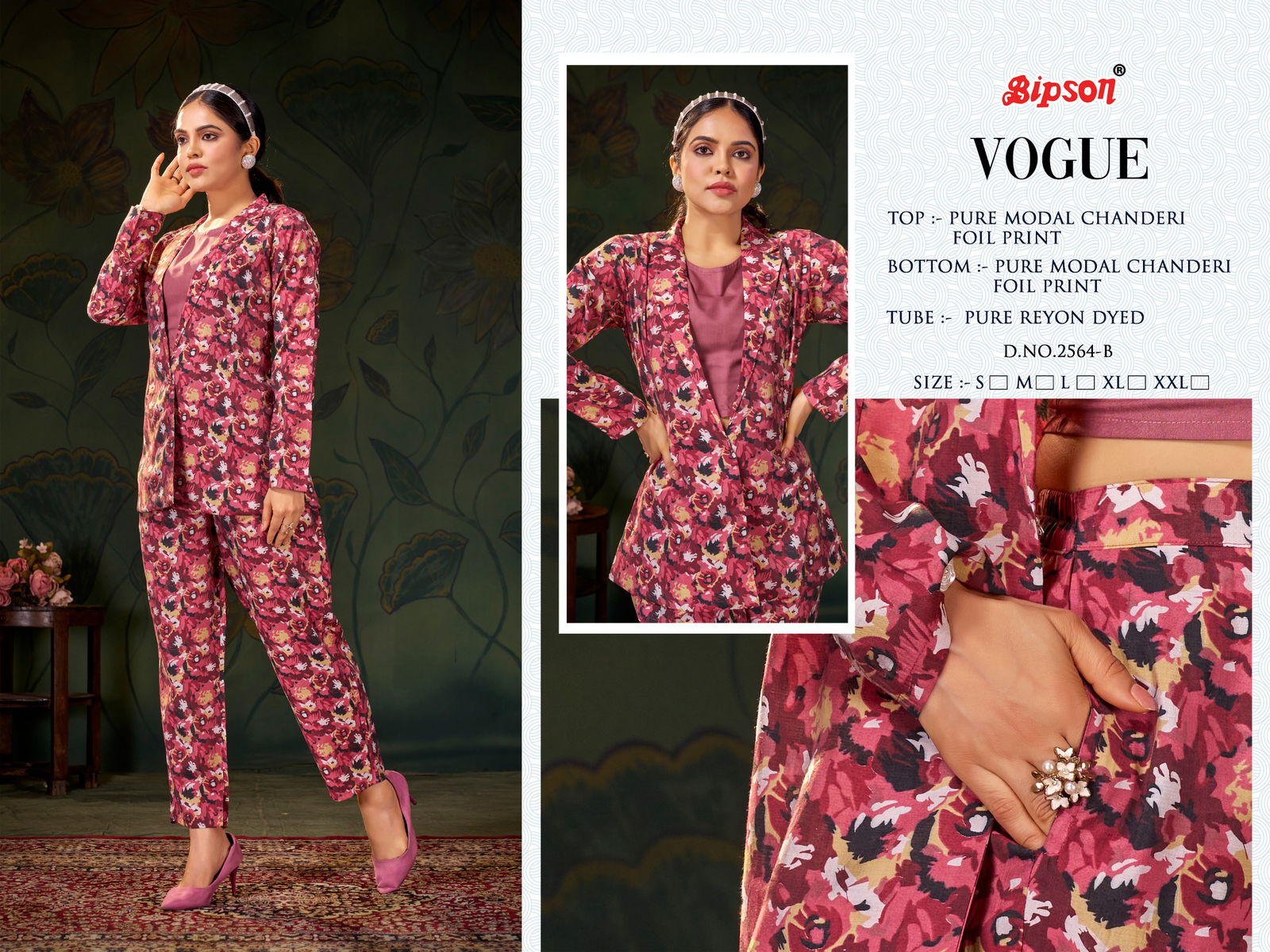Vogue 2564 By Bipson Foil Print Cord Set Western Design Wholesale Clothing Suppliers In India
