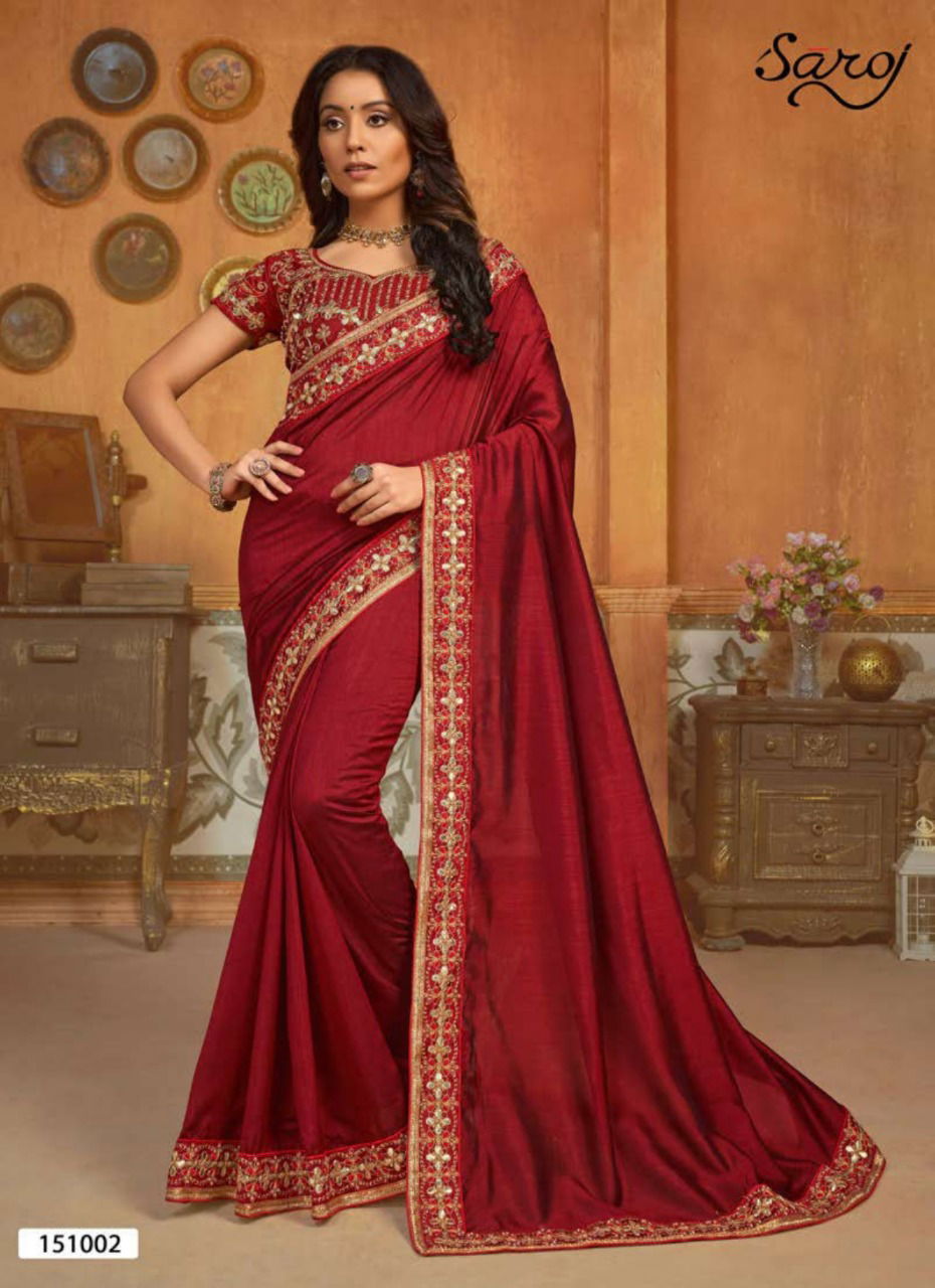 Saroj Hast Kala Latest Designer Beautiful Bordered Wedding Wear Vichitra Silk Saree Collection

