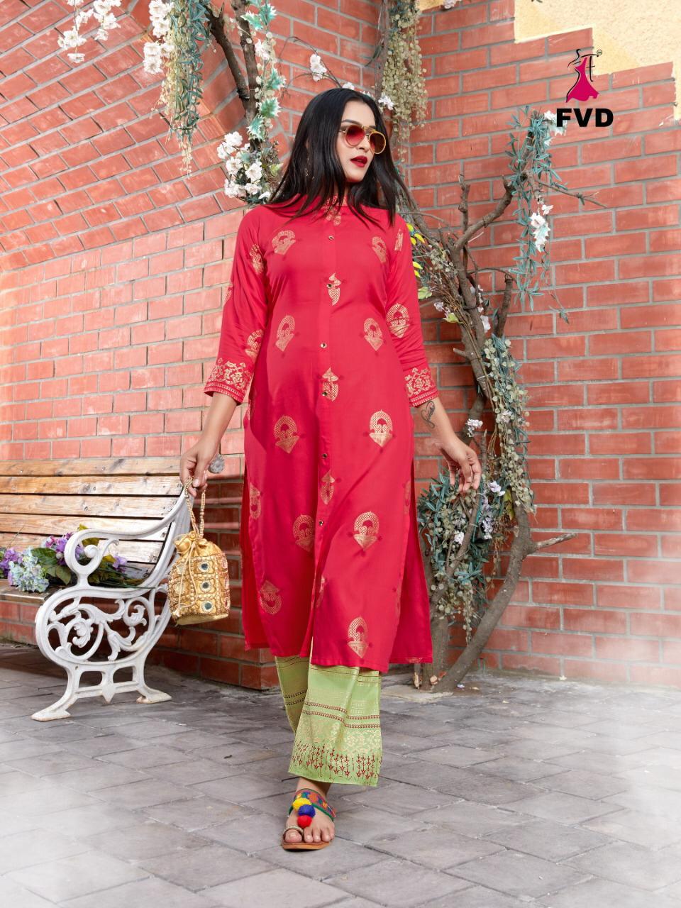 FVD Clasic Gold Vol-2 Latest Designer Party Wear Printed Kurtis With Plazzo Collection (single 750/-)