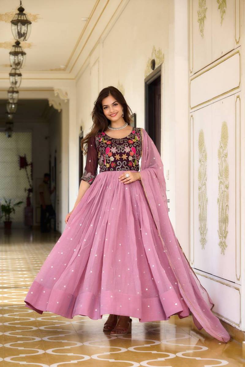 Sn 2379 80 Fabulous Shimmer Gown With Dupatta Suppliers In India