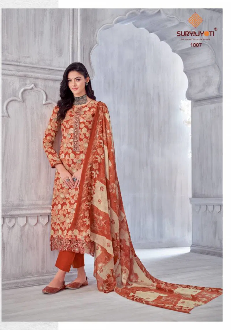 Kia Vol 1 by Suryajyoti Lawn Foil Printed Dress Material Exporters In India