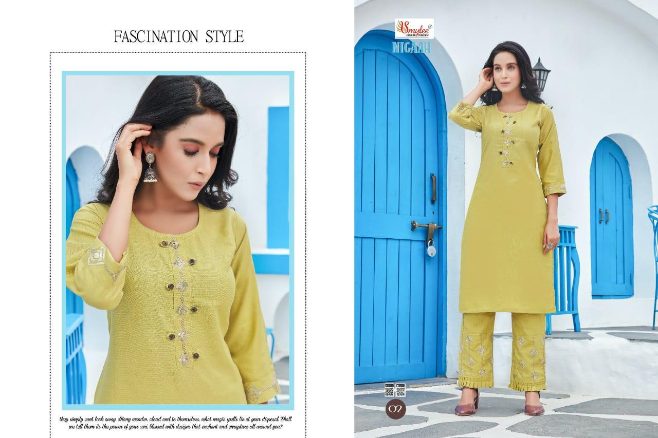 Smylee Nigaah Bombay Slub Embroidered Designer Kutri With Bottom Latest Collection

