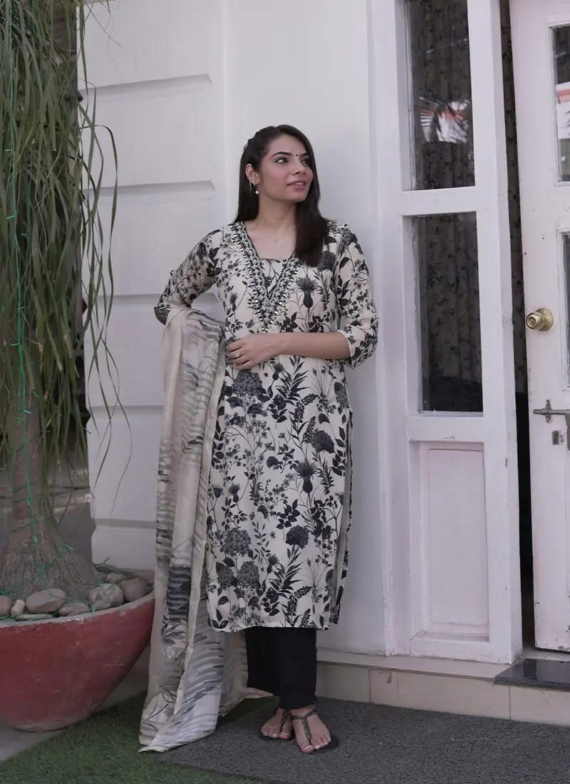 Bh Cremy Black Soft Organza Khatli Kurti With Bottom Dupatta Wholesale Online