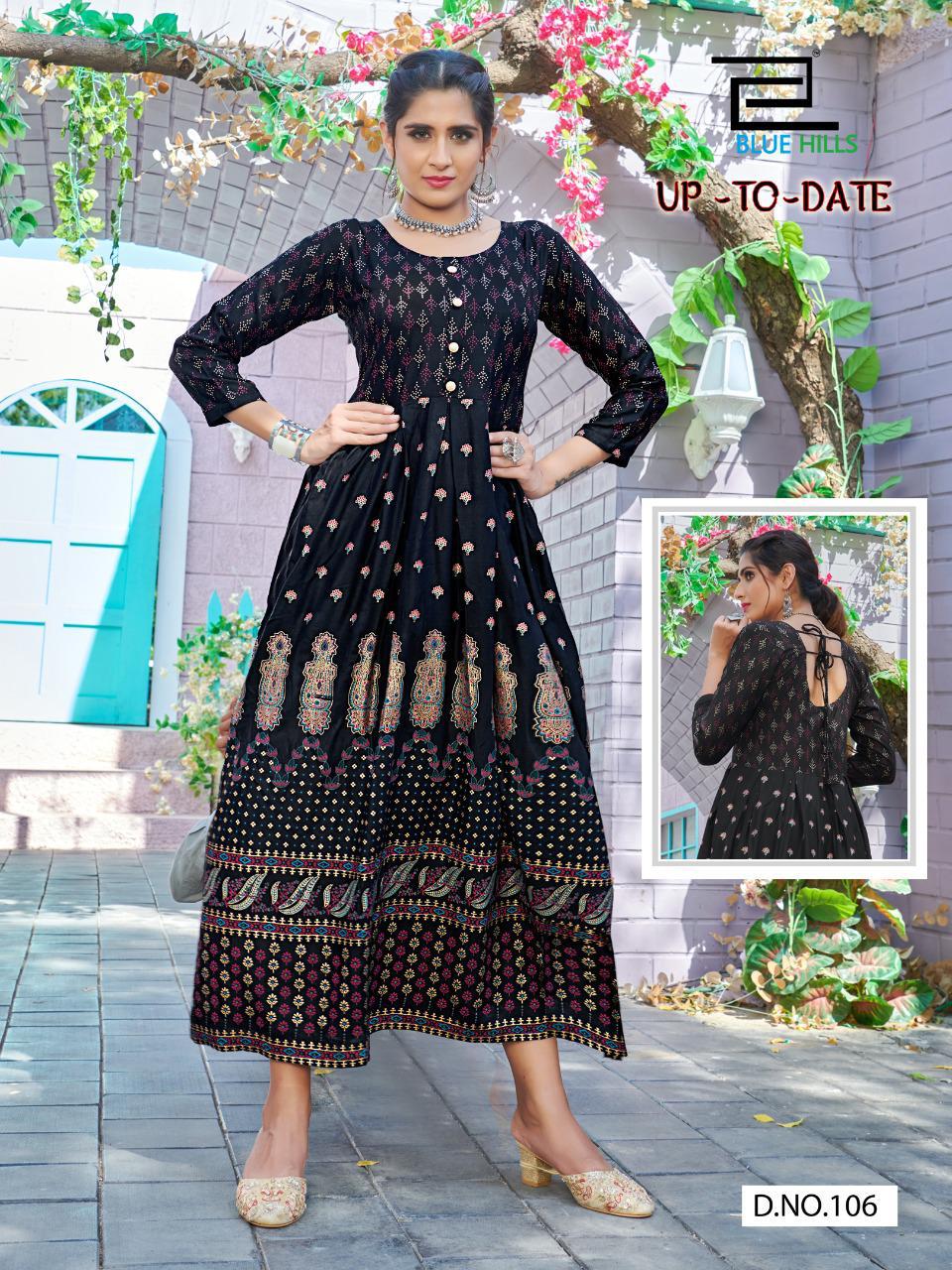Blue hills Up To Date Latest Fancy Designers Festive Wear Flair Long Printed Kurti Collection
