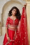 Red Colour Silk With Leaf Embroidery Work Lahenga With Blouse Dupatta Wholesale Market Surat KF 2144