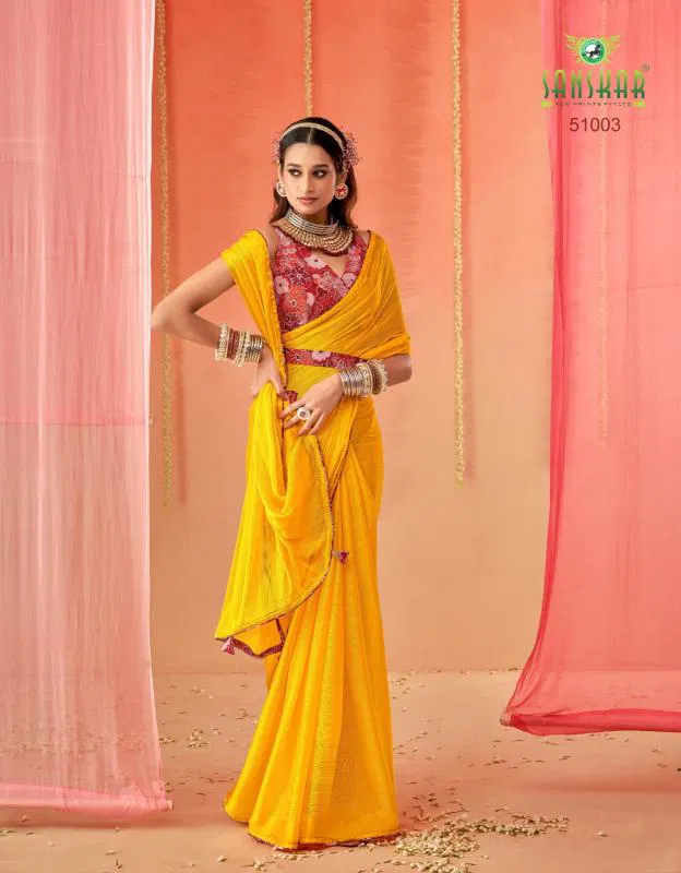 Sanskar Spring Sartin Chiffon Digital Printed Saree Wholesalers In Delhi
