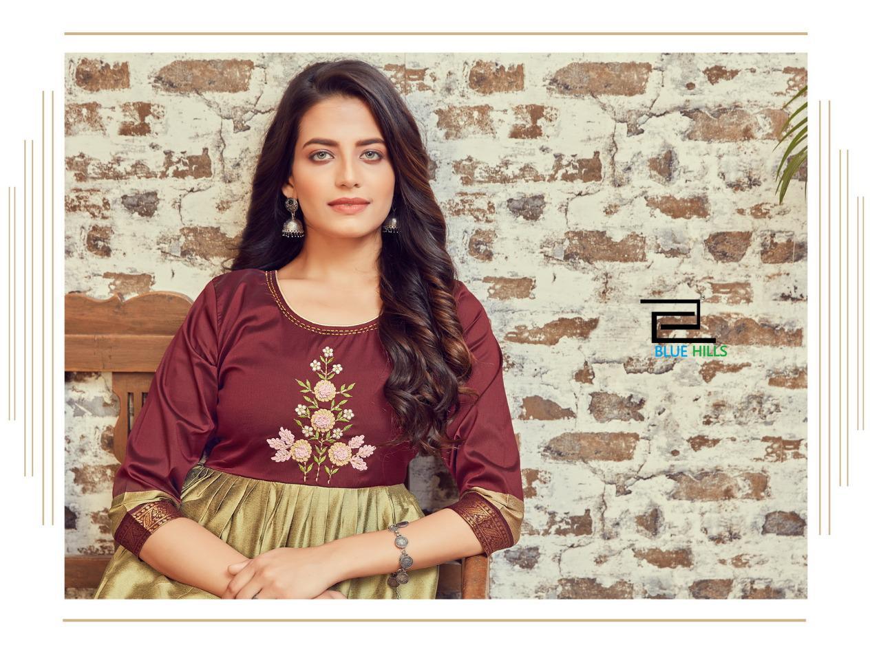 Blue Hills Silk Bublly 1 Fancy Designers Latest Festive Party Wear Silk Long Printed Kurti Collection