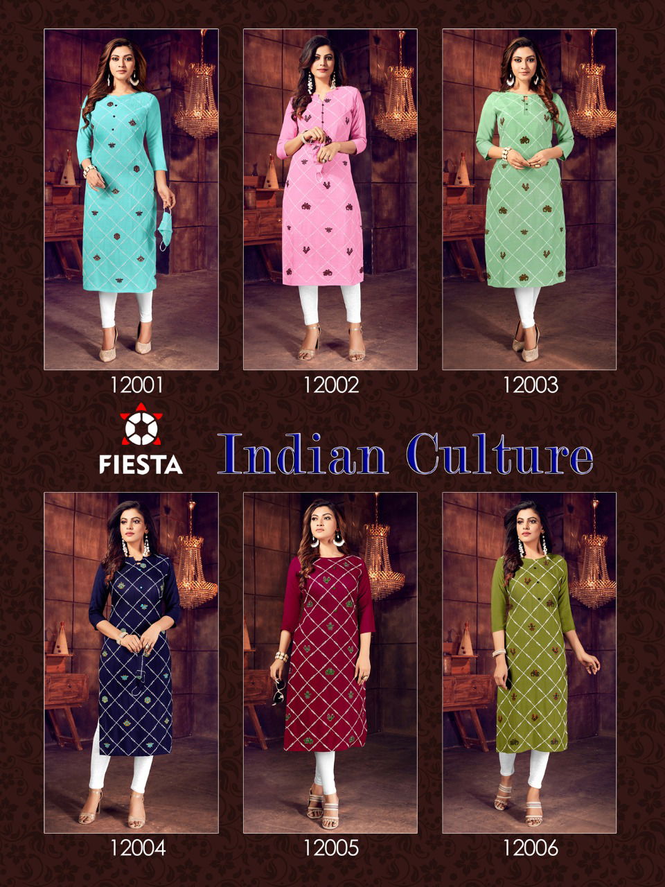 FIESTA INDIAN CULTURE LATEST REYON SLUB EMBROIDERY WORK PARTY WEAR KURTI COLLECTION 