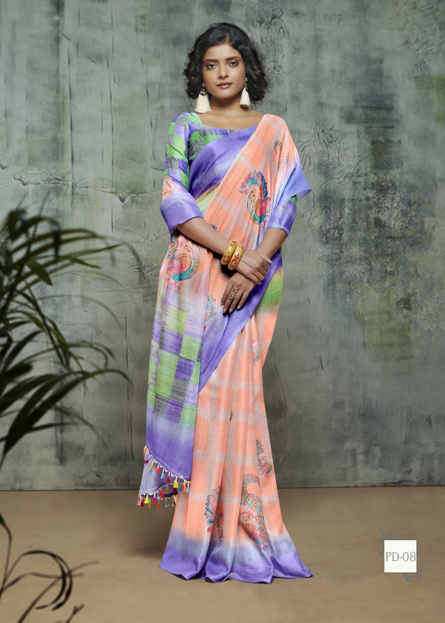 Shvetamber Latest Designer Party Wear Global Linen Juth Digital Printed Saree Collection