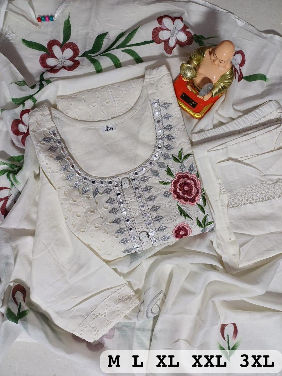 Virat Designer White Colour Cotton Kurti With Bottom Dupatta Catalog