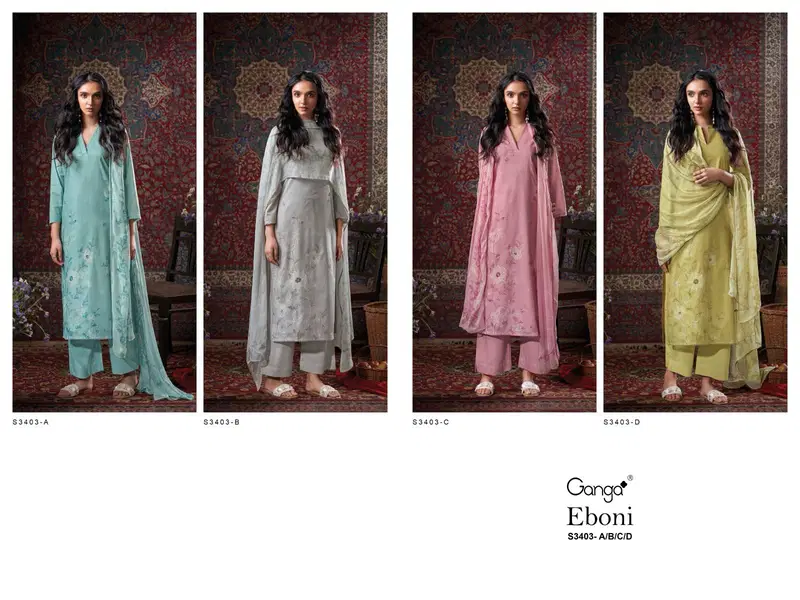 Eboni 3403 by Ganga Cotton Printed Embroidery Salwar Suit Surat Wholesale Market