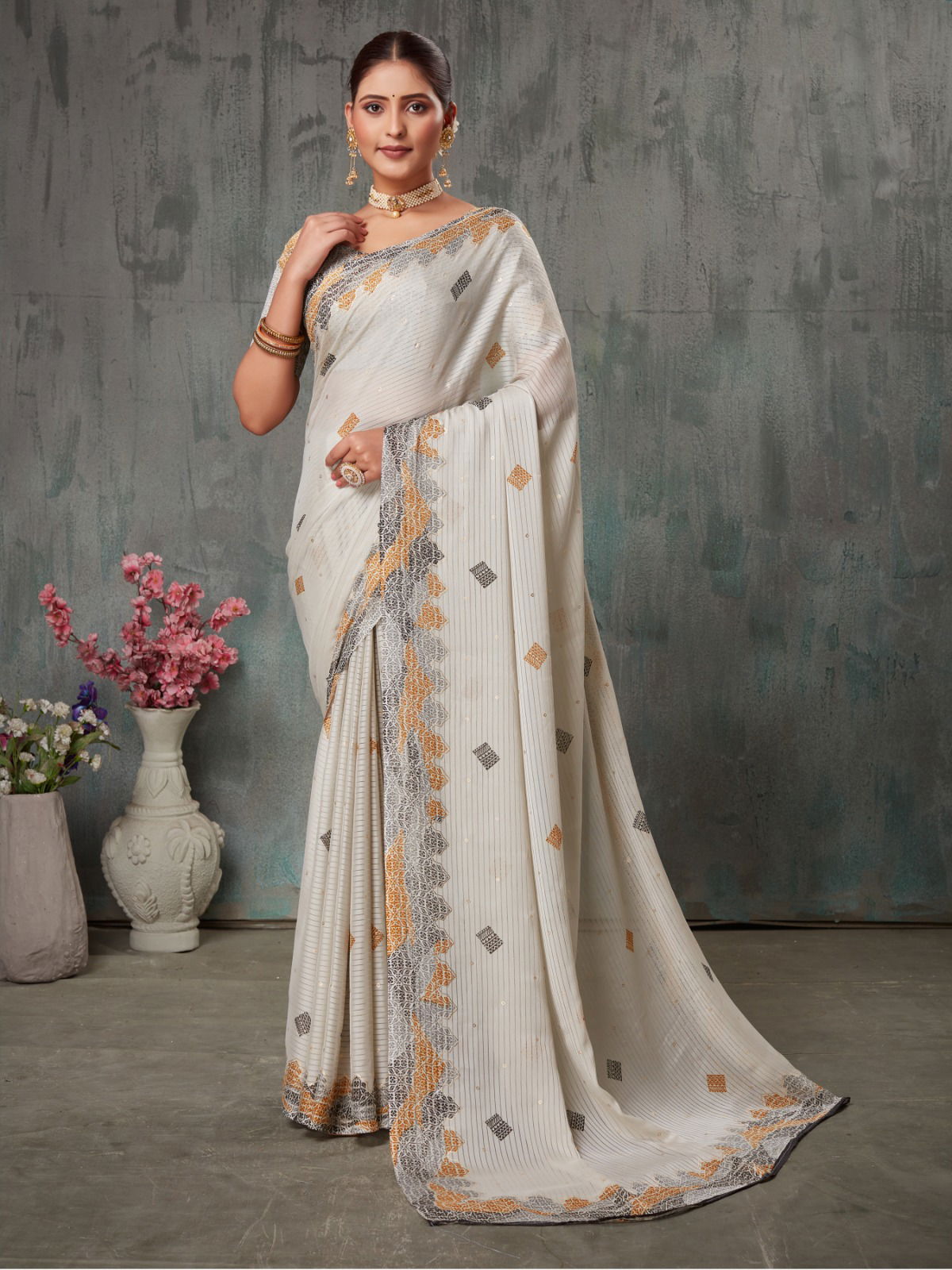 Vardha By Dhaga Chiffon Daily Wear Saree Wholesale Market In India
