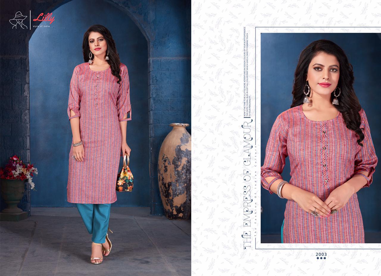 LILLY AMIRA Latest Designer Fancy Ethnic Wear Lining Rayon Katha kari Work And Designer Sleeve Heavy Kurtis Collection