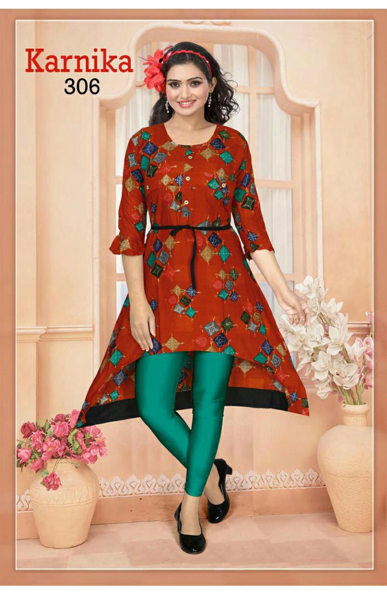 Trendy Karnika 3 Latest Designer Fancy Ethnic Regualr Wear Heavy Pure Rayon Printed Kurtis Collection

