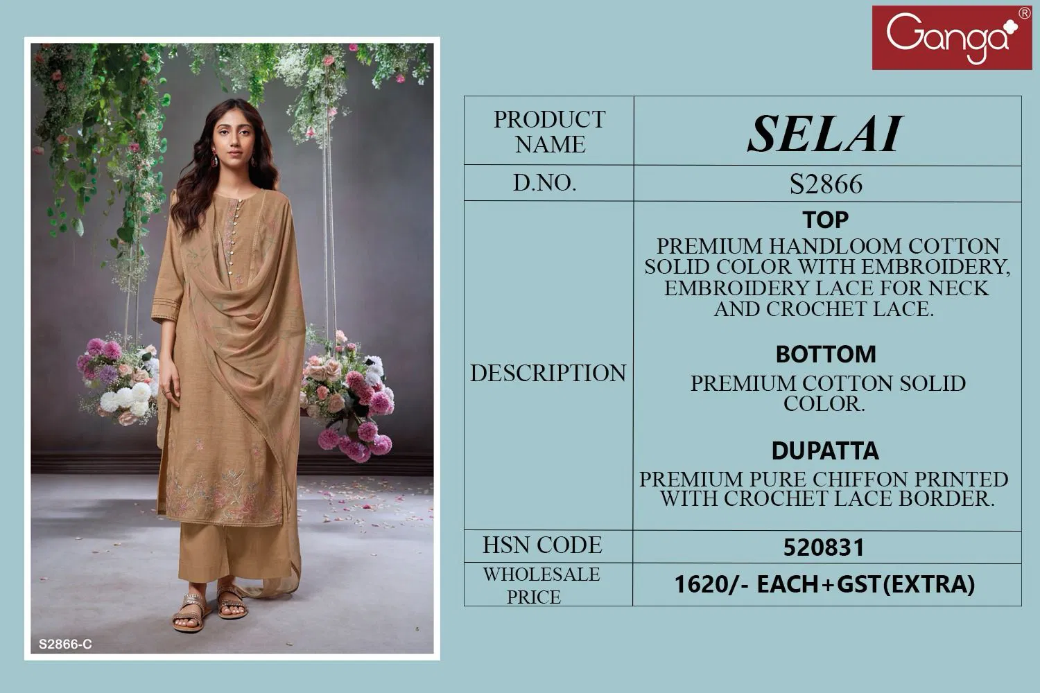 Selai 2866 By Ganga Cotton Designer Surat Salwar Suit Exporters In India