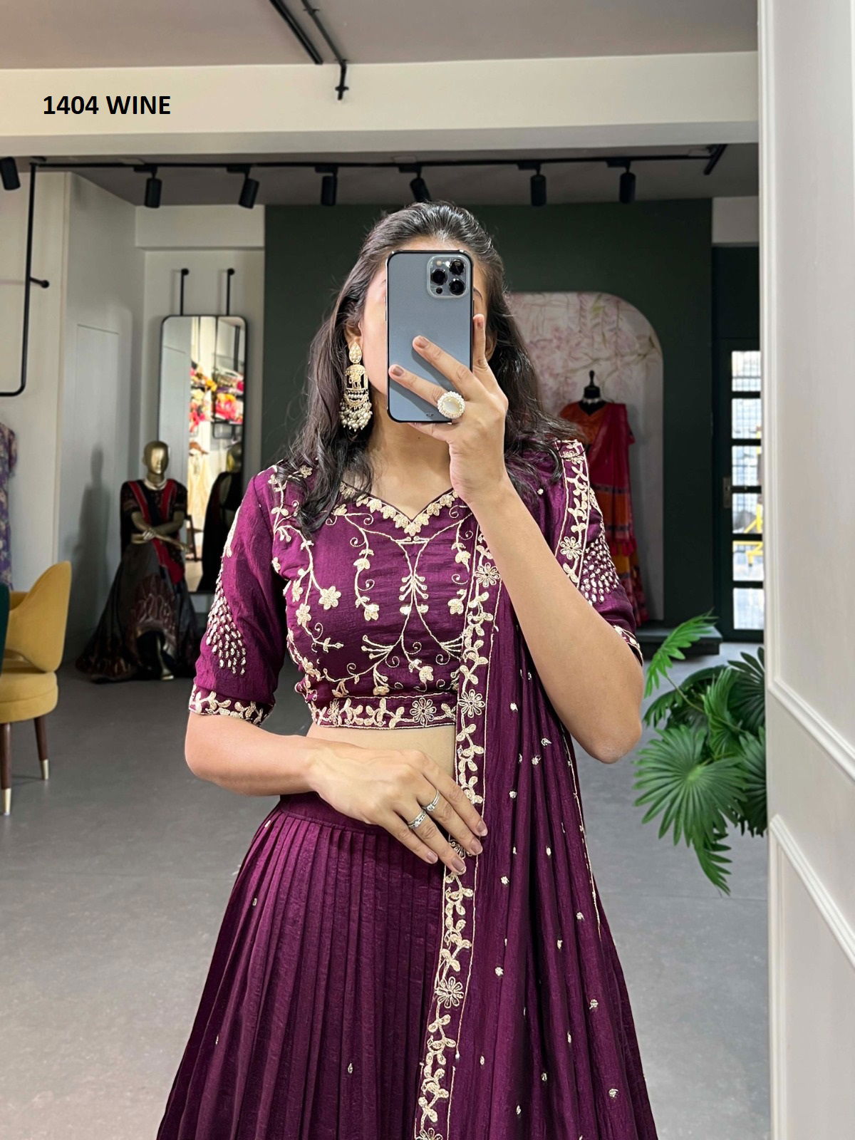 Aawiya 1404 Wine Vichitra Silk Wedding Wear Lehenga Choli Orders In india
